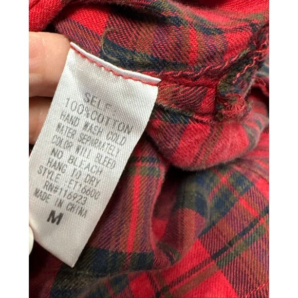 Easel Womens Mineral Wash Red Plaid Button Oversized Top Sz Medium - Picture 9 of 9